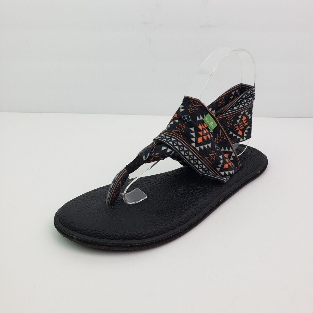Sanuk Yoga Sling Womens Size 8 Black Orange Aztec Comfort Casual Flat Sandals - Picture 2 of 12